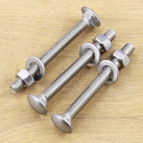 5/16-18 x 3-1/2" Carriage Bolts Kits, Grade A2-70, 304 Stainless Steel Carriage Screws with Hex Nuts and Washers, Round Head Square Neck, Coarse Thread, 8 Sets - size: 5/16-18 x 3-1/2"