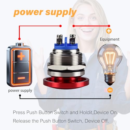 Red 22mm Mushroom Push Button Switch 5A 250V AC/DC Momentary, IP65 Waterproof, Suitable for 12V 24V 36V 110V 250V (2 Pack) - color: Red, size: 22mm