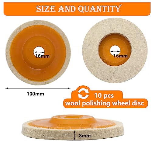 10 Pcs 4 Inch Wool Felt Polishing Wheel Disc,Wool Polishing Wheel Disc for 5/8" Arbor Angle Grinder, for Metal Aluminum,Stainless Steel, Chrome, Jewelry, Wood, Plastic, Ceramic, Glass - style: 10pcs 4"