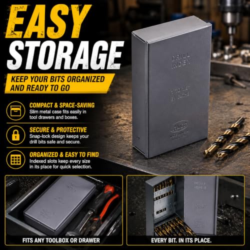 Stark USA 29-Piece HSS Drill Bit Set, Black & Gold High Speed Steel Drill Bits 135° Split Point, Twist Drill Bit, 1/16"–1/2", for Stainless Steel, Cast Iron, Metal, Wood & Plastic, Storage Case - size: 29 PCS Set Industrial