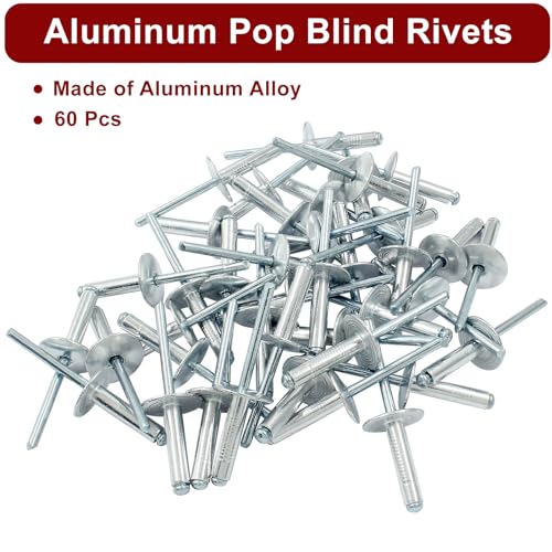 Aluminum Blind Rivets, 3/16" x 1", Silver, 60 Pcs - color: Silver, size: 3/16" x 1"