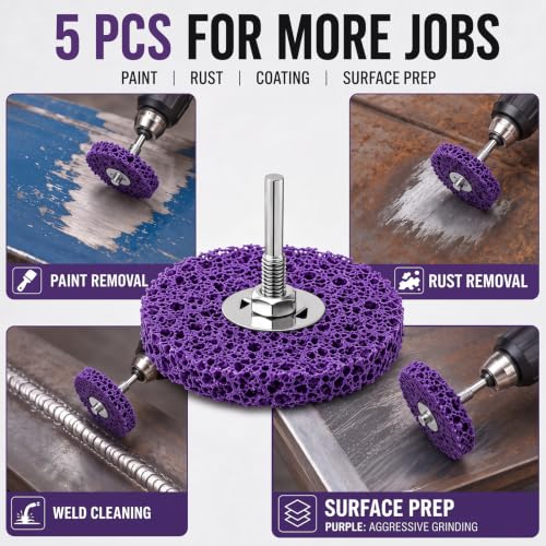 5 Pcs Paint Stripping Disc Drill Attachment 4" x 1/2", Purple - color: Purple