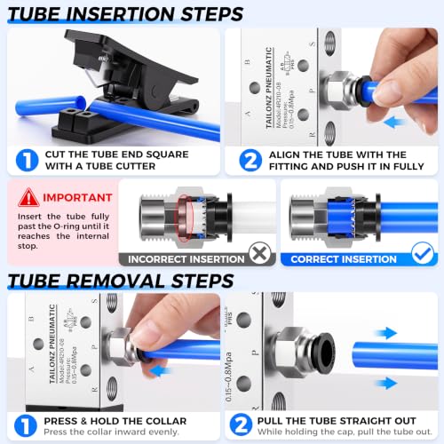 TAILONZ 5/32" x 1/8" NPT Push to Connect Straight & Elbow Fitting Kit 12Pcs - size: 5/32"OD x 1/8"NPT