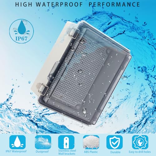 Outdoor Waterproof Electrical Box Junction Box Weatherproof IP67 ABS Plastic Enclosure Switch Router Project Box Electronics Enclosure with Mounting Plate Wall Bracket Clear 8.7"x6.7"x4.3" - color: Clear, size: 8.66" x 6.69" x 4.33"