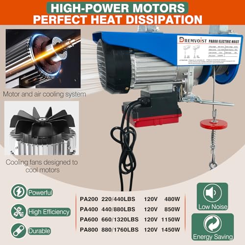 Electric Hoist 110V, 1320 LBS Capacity - color: Azure