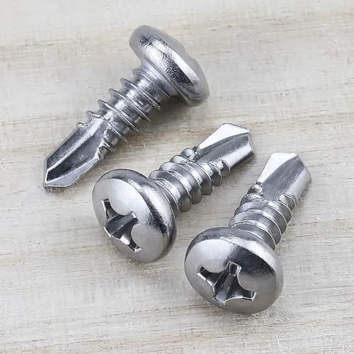 EASTLO #6 x 3/8" Pan Head Self Drilling Screws, Phillips Drive, 410 Stainless Steel Sheet Metal Screws,Self Tapping, Dovetail, Pack of 100 - size: #6 x 3/8"