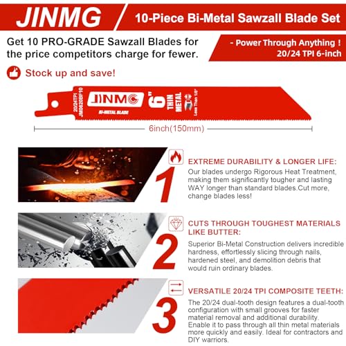 10 Pack 6 Inch 20/24TPI Reciprocating Saw Blades for Diablo Sawzall Blades - size: 6 Inch 20/24TPI