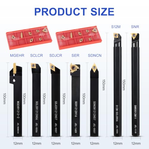Indexable Lathe Turning Tool 21Pcs Kit 1/2" 12mm Shank for Turning - color: 7pcs 1/2'' 12mm Shanks+14pcs Inserts