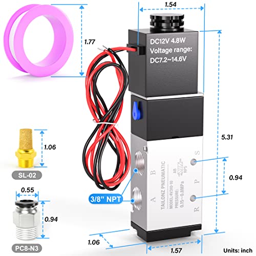TAILONZ 3/8"NPT DC12V Solenoid Valve 2Position 5Way Outlet wire 4V310-10 - color: DC12V, size: 2 Position 5 Way-3/8"NPT