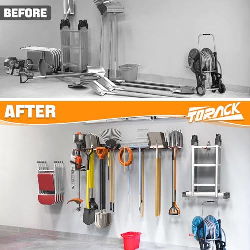 TORACK Garden Tool Organizer Wall Mount, Garage Folding Chair Storage Rack - style: 4 panels with 10 hooks