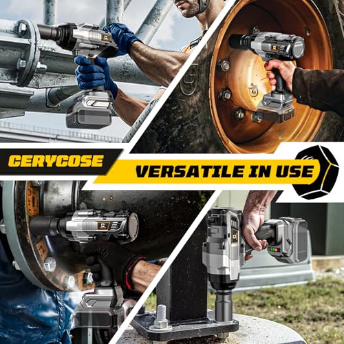 Cerycose 3/4" Cordless Impact Wrench Compatible with DeWalt 20V Battery, 1850 Ft-lbs (2500N·m) High Torque Brushless Impact Driver, 4 Sockets & Carrying Case, Heavy Duty for Trucks, Cars & Mowers - size: 3/4inch, style: Compatible with DeWalt& 4Sockets(No
