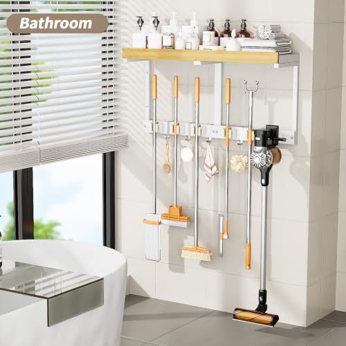 Broom and Mop Organizer Wall Hanging, Broom Hanger Holder Wall Mount - color: White