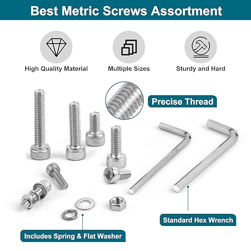 SATANTECH 1600Pcs Metric Screw Assortment,M2 M3 M4 M5 Metric Bolt Assortment,304 Stainless Steel Metric Machine Screws,Hex Socket Head Cap Screws Nuts and Bolts Assortment Kit with Flat & Lock Washers - color: Silver Hex Socket Head Screw kit