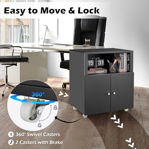 Heavy Duty Large Metal Printer Stand Cabinet with Storage, Black - color: Black