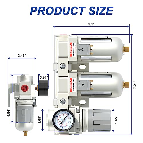 AIRZOE 3/8" NPT Air Dryer for Compressor-Air Compressor Water Separator AC3110-03,Double Air Compressor Filter,Air Pressure Regulator Combo,5 Micron Brass Element,Semi-Auto Drain,0-145 psi Gauge - size: 3/8"NPT