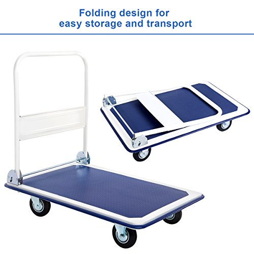 Giantex 5 660lbs Platform Cart Dolly Folding Foldable Moving Warehouse Push Hand Truck, Blue, 35.5inch x 24inch (Baseboard) - style: Compact,Heavy-duty