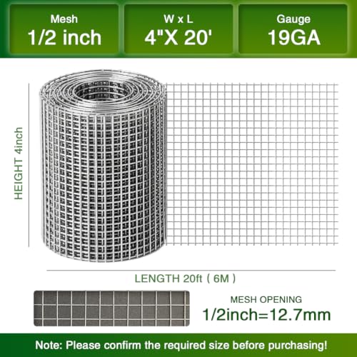 Chicken Wire Fence,Hardware Cloth 1/2 Inch 4inx20ft (19 GA) - color: 1/2inch, size: 4in x 20ft