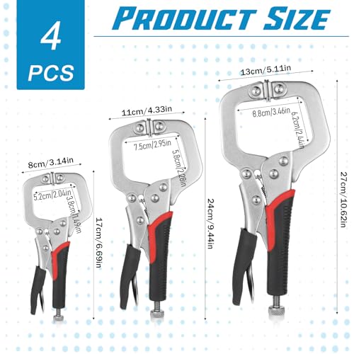 4 Pcs Locking C Clamp 6, 9, 11 Inch Heavy Duty Welding Clamps Pliers Vise Grip Clamps with Swivel Pad with Regular Tip and Swivel Pad for Craftsmen Home Workshop - size: 6/9/11/14 Inch,Set of 4