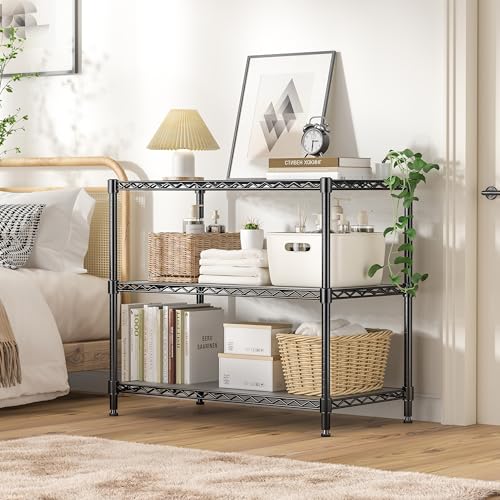 3-Tier Storage Shelves 450LBS Metal Shelving Unit, Adjustable Wire Rack Small Shelf Organizer with Shelf Liners for Kitchen Pantry Office Closet Garage 24" W x 14" D x 30.5" H Black - color: Black, size: 24" W x 14" D x 30.5" H-3 Tier