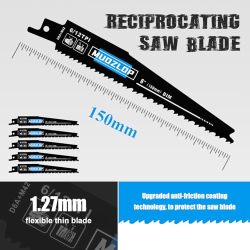 5Pack 6inch 6/12TPI Woodcutting Reciprocating Saw Blades Set - size: 6/12TPI/6 inch