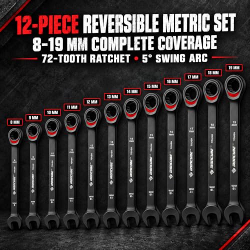 ironcube 12-Piece Metric Ratcheting Wrench Set: Metric 6-18 mm - 72-Tooth - Chrome Vanadium Steel - with Organizer - size: 12 Piece METRIC