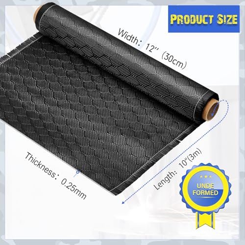 VitalCozy 10Ft x 12" Bee Hive Carbon Fiber Fabric Roll Sheet Carbon Fiber Cloth 2x2 Twill Weave 3k/ 220g Honeycomb Sheet for Car Structural Reinforcement Concrete Wall Boat Repair DIY Project - size: 10Ft x 12"