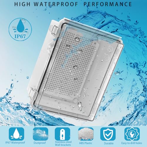 Outdoor Waterproof Electrical Box Junction Box Weatherproof IP67 ABS Plastic Enclosure Switch Router Project Box Electronics Enclosure with Mounting Plate Wall Bracket Clear 8.7"x6.7"x4.3" - color: Clear, size: 8.7" x 6.7" x 4.3"