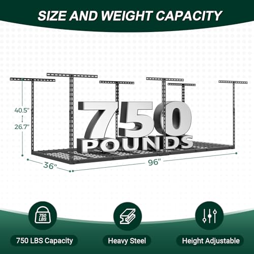 3x8 FT Overhead Garage Storage Rack,750LBS Weight Capacity