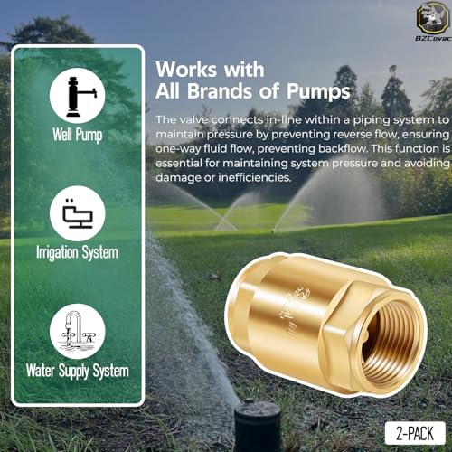 2-Pack Brass In-Line Check Valve, 3/4-Inch IPS Threaded Connection, Stainless Steel Spring, Model 20403LF