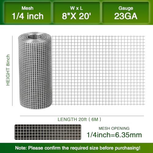 Chicken Wire Fence,Hardware Cloth 1/4 Inch 8inx20ft (23 GA) - color: 1/4inch, size: 8in x 20ft