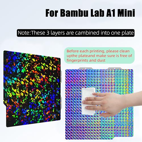Build Plate for Bambu Lab A1 Mini 3D Printer: PEI Build Plate Carbon PET Diamond PEO PEY Plate 3D Printing Accessories Textured Smooth Sheet Bed 184x184mm (PEF-Flake+H1H-Phantom) - color: PEF-Flake+H1H-Phantom