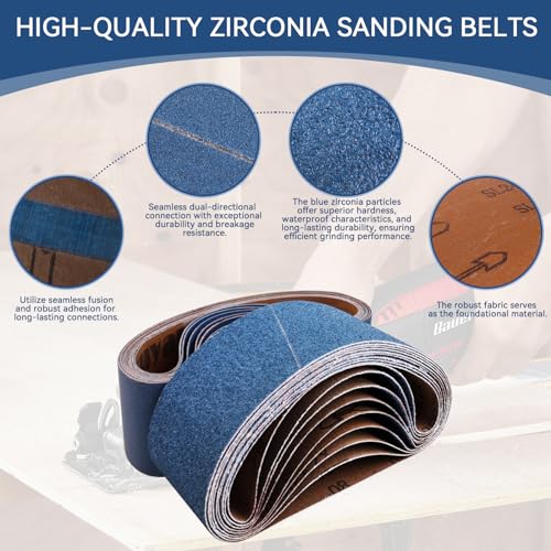 3x21 Inch Sanding Belts 21 Pcs 7 Grits Sizes (3 Each of 40/60/80/120/150/240/400 Grits) Heavy Duty Belt Sander Zirconia Belt Sander Paper for Wood, Metal, Stainless Steel, Cars, and Furniture - size: 3x21 inch