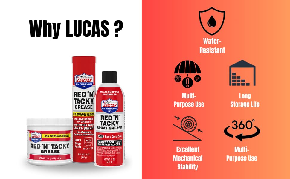 Lucas Red N Tacky | Red Grease | Heavy Duty Multi-Purpose | 2 Pack