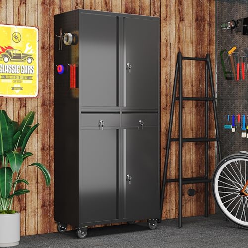Reemoon 71" H Metal Storage Cabinet with Pegboard and 2 Drawers,Black - color: Black, size: 15"D x 30.1"W x 71"H
