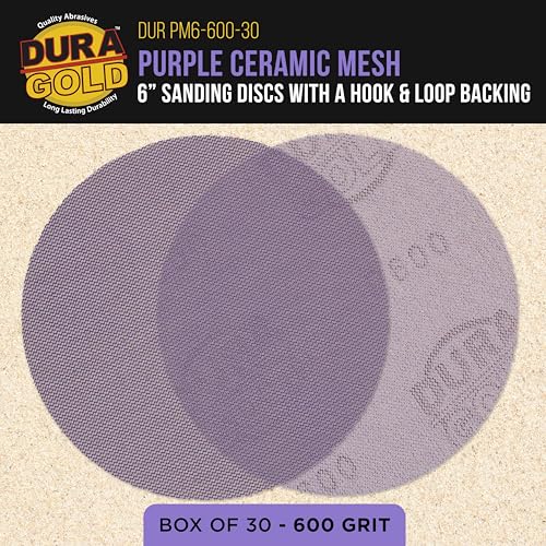 Dura-Gold Premium 600 Grit 6" Purple Ceramic Mesh Sanding Discs, Box of 30 - style: 600 Grit
