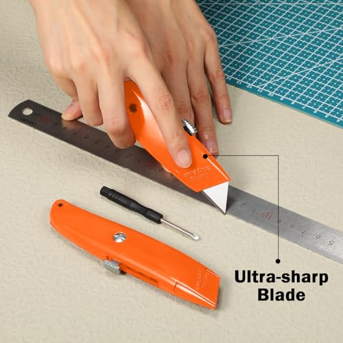Reginary 20 Pcs Box Cutter Bulk Retractable Utility Knife, Orange - color: Orange