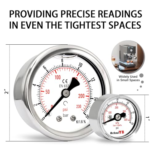 0-60Psi/400Kpa Pressure Gauge, 1 Inch Dial, 1/8" NPT Back Mount, Mini Air Pressure Gauge, 304 Stainless Steel Case, for Water Pumps, Air Compressors Pressure Test - size: 0-60 PSI, style: Back Mount