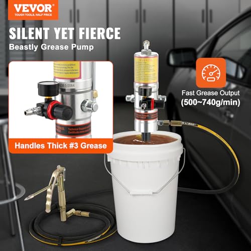 VEVOR Grease Pump, Air Grease Pump with 13 ft High Pressure Hose and Grease Gun, Pneumatic Grease Pump, Portable Lubrication Grease Pump with 360° Swivel Grease Gun Head - style: Only Pump