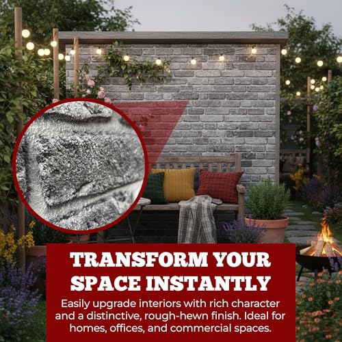 K&B Panels 3D Wall Panels, Rustic Brick Effect Styrofoam Wall Panelling Kit, Lightweight, Easy to Install, Dual Insulation to Reduce Acoustic Noise, Indoor & Outdoor (Rustic Grey) (5 Panel) - color: Rustic Grey, size: Box of 5