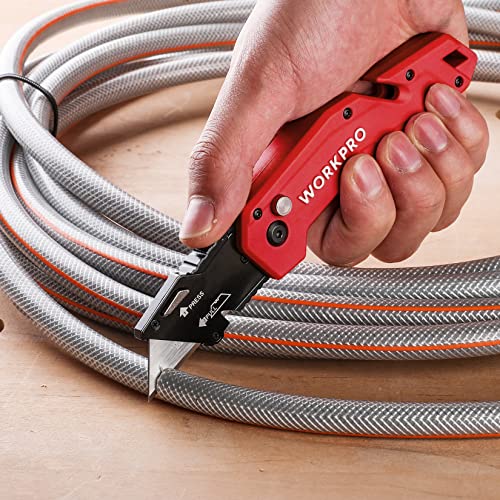 WORKPRO Folding Utility Knife with 10 Blades, Red - color: Red