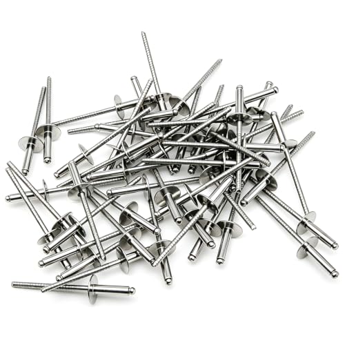 50 Pcs 1/8" x 1/2"(3.2x12mm) Large Flange Stainless Steel Blind Rivets Pop Rivets Core Pulling Rivets,Grip Pange(8.0-9.6mm) - size: 3.2*12MM