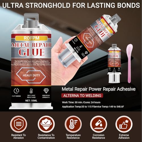 Metal Glue Heavy Duty Weld, 1.69 floz Epoxy Glue Waterproof, Metal Repair Adhesive for Stainless Steel, Iron, Aluminum, Wood, DIY Crafts, Instant Bonding
