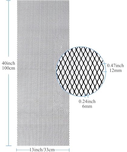 Universal Car Grill Mesh 40" x 13", Black-Painted Aluminum Alloy Automotive Grille Insert, Multifunctional Grille Mesh Roll (black, 6x12mm Rhombic Hole)