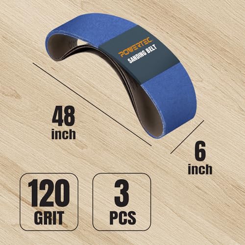 POWERTEC 6 x 48 Inch Zirconia Sanding Belts, 3PK, 120 Grit Belt Sander Sanding Belt for Bench Sander, Belt and Disc Sander, Woodworking & Paint Removal, Metal Polishing (464812Z-3) - size: 120 Grit, 3PK (Zir)