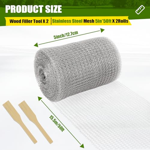 5" x 100 Ft Stainless Steel Mesh Roll, Steel Wool Mesh for DIY Sealing - color: Silver - Stainless Steel, size: 5" x 50ft