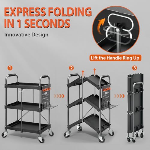 KINGRACK 3 Tier Rolling Tool Cart on Wheels, 330 LBS Heavy Duty Tool Cart with Organizer Shelf Tool Cabinet Chest Organizer, Perfect for Garage, Warehouse & Repair Shop (Black)