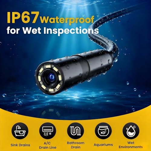 Industrial Endoscope, 1080P Digital Borescope Inspection Camera, 7.9mm IP67 Waterproof Sewer Camera with 4.3" LCD Screen, 8 LED Lights, 16.5FT Semi-Rigid Cable (Black, 16.4FT) - size: 2 meters
