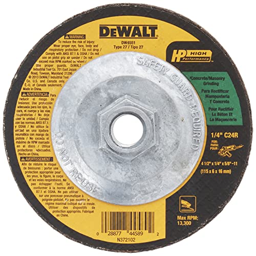 DEWALT DW4551 Masonry Grinding Wheel, 5/8-11-Inch Arbor, 4-1/2-Inch by 1/4-Inch