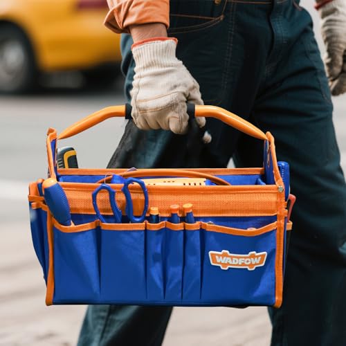WADFOW 16" Tool bag, Heavy-Duty Waterproof Tool Bag, Spacious Capacity with High-Visibility Yellow&Blue Design, Wide-Opening Mouth and Durable 600D Oxford for Professional and Outdoor Applications - style: 16 inch new