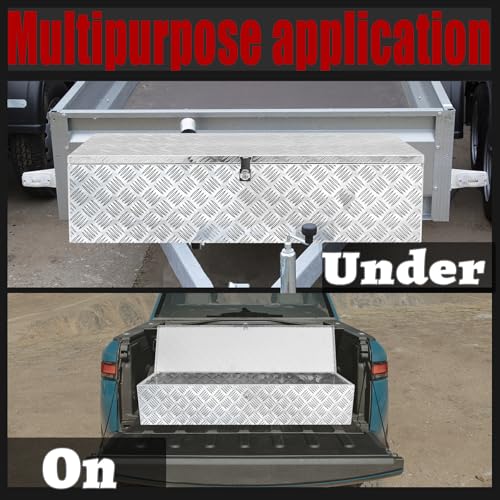 49x13x10 Inch Heavy Duty Pickup Storage Box Diamond Plate Portable Toolboxes Aluminum Underbody Truck Tool Box with Buckle Lock and Keys Suitable for Truck Bed Pickup RV Trailer - size: 49" L x13" W x10" H